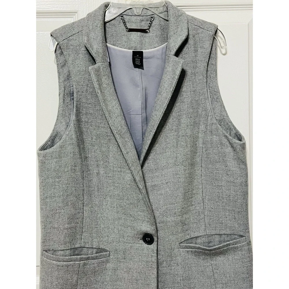 White House Black Market Long‎ Light Gray Tweed Vest  1 Button Women's Size 10